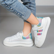 Kids Casual Sneakers with Stripe Design, PU Upper, Rubber Sole, Hook and Loop Fastener, Unisex