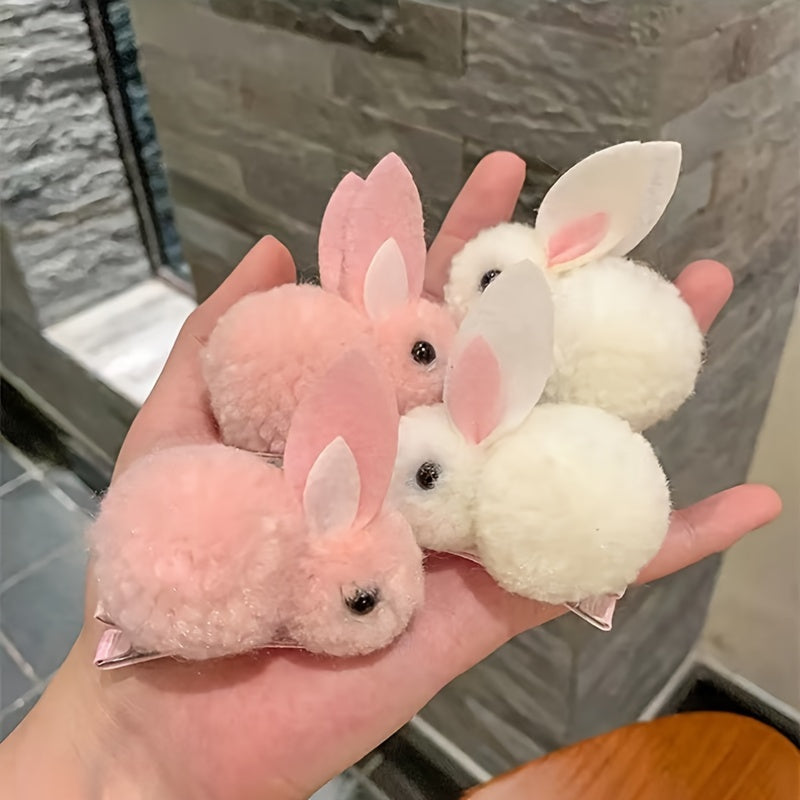 2 Pcs Easter Bunny Hair Clips for Women Plush Fluffy 3D Rabbit Party Casual