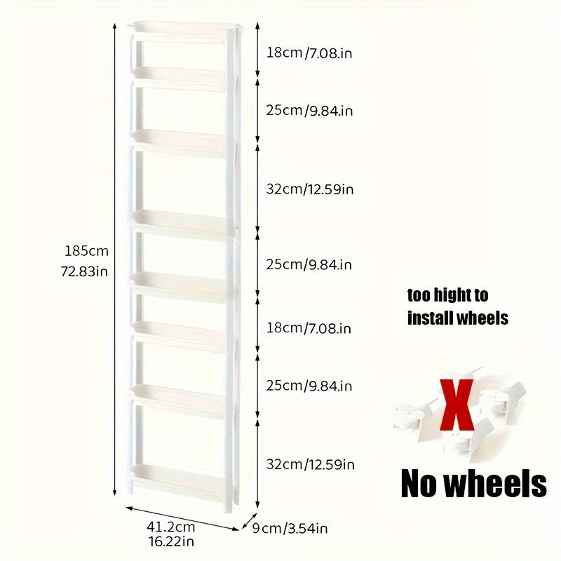 Ультратонкий многоуровневый шкаф для хранения на колесах, идеально подходящий для узких пространств в ванных комнатах, кухнях или офисах - доступен в 3 или 8 уровнях, изготовлен из пластика для экономии места.