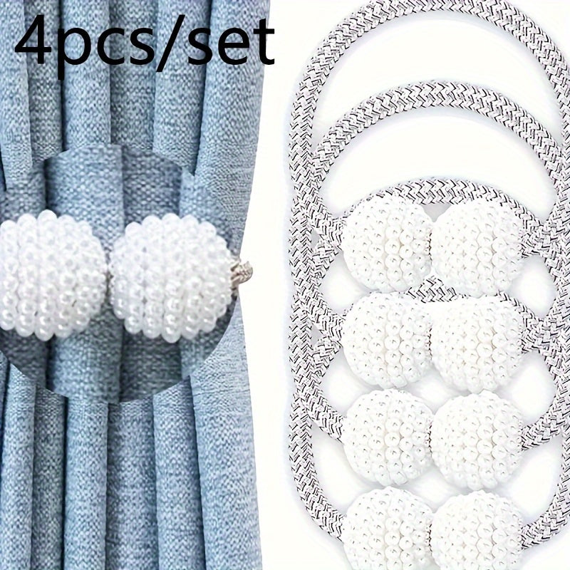 Set of 4 Vintage Magnetic Curtain Clips No-Punch Pearlized Holdbacks for Windows