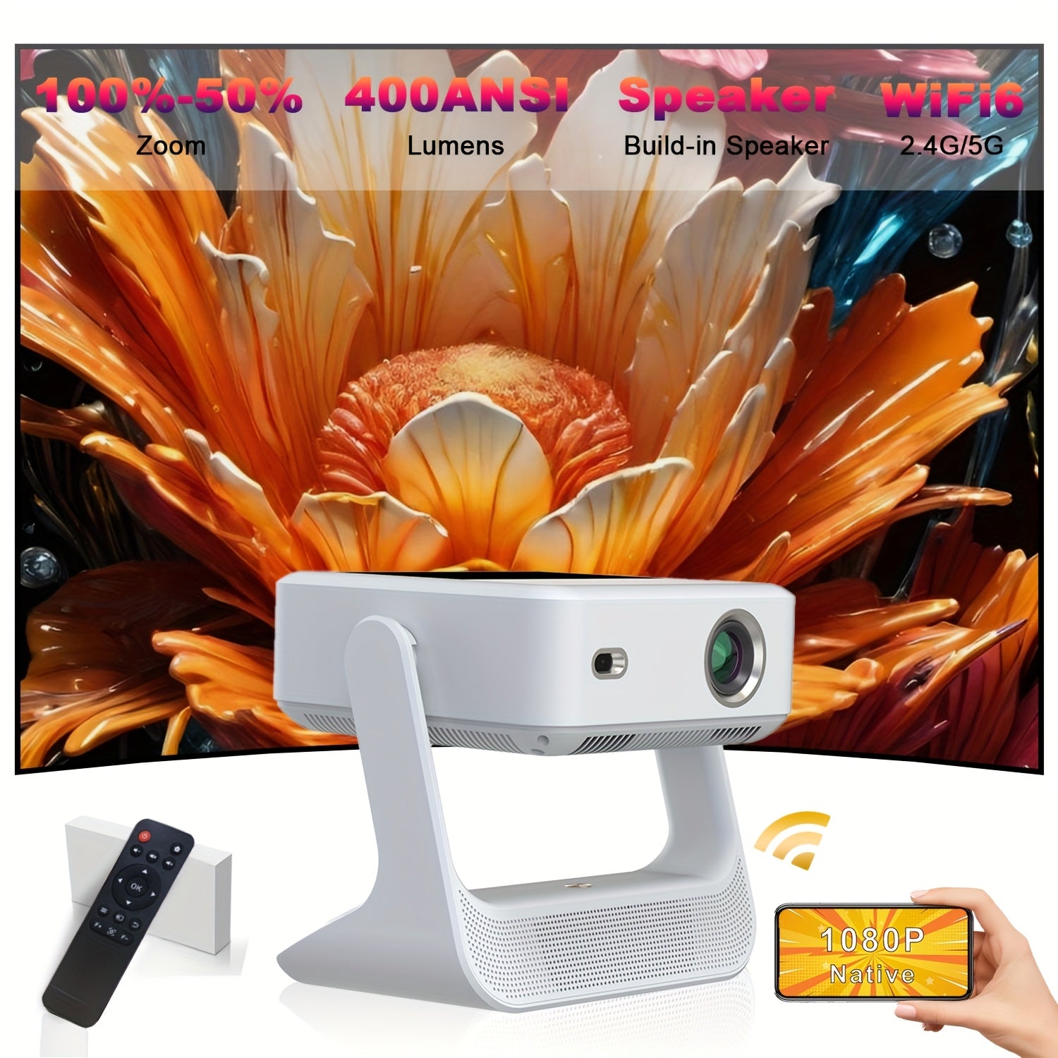 Portativ ikki ekranli proyektor Full HD 4K qo'llab-quvvatlash uchun uy ofisi teatr