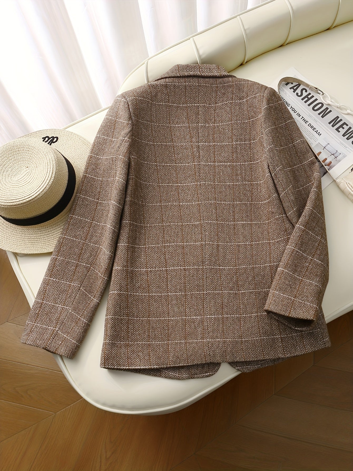 Women's Plaid Blazer Long Sleeve Regular Fit Single Breasted Polyester Blend Fall Winter Versatile Suit Jacket