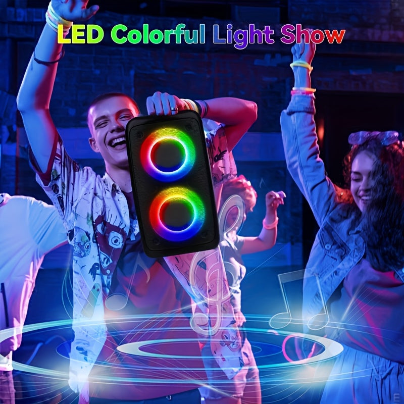 Wireless Speaker with Subwoofer Dual 10W RGB Lights FM Radio TF Card USB Battery Black