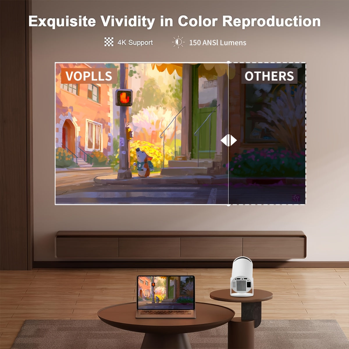 Ultra-Bright Mini Projector 4K/1080P Support Wireless Portable For Smartphones