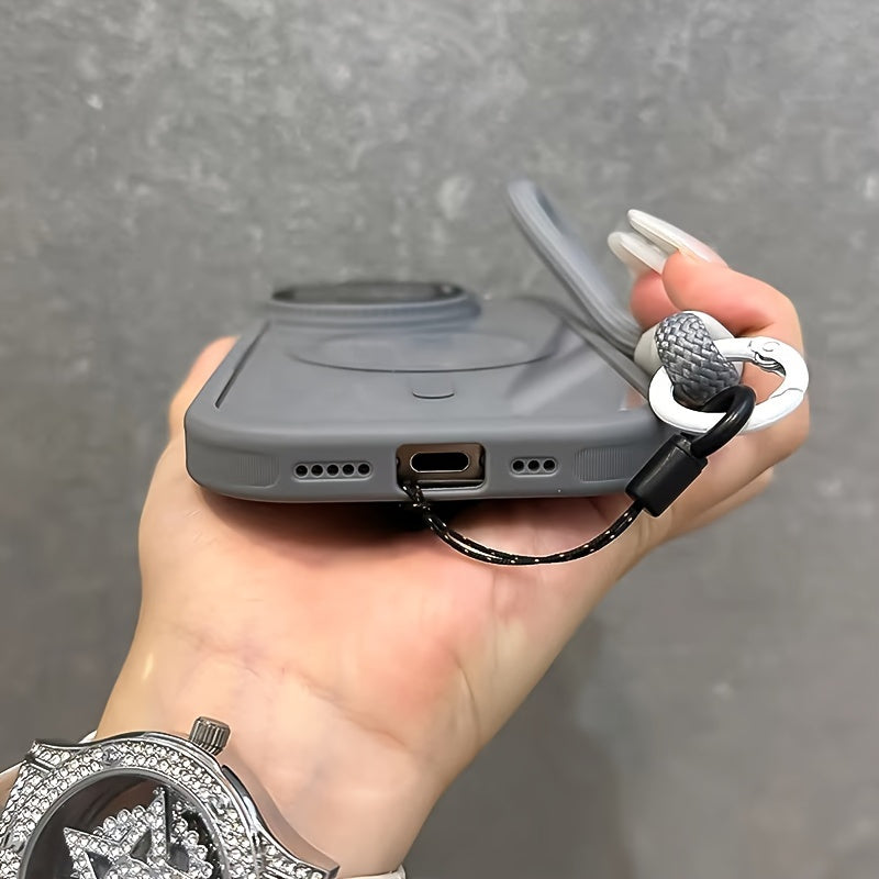 Shockproof Transparent Phone Case with Magnetic Folding Glass Frame and Lanyard for iPhone 16 15 14 Pro Max