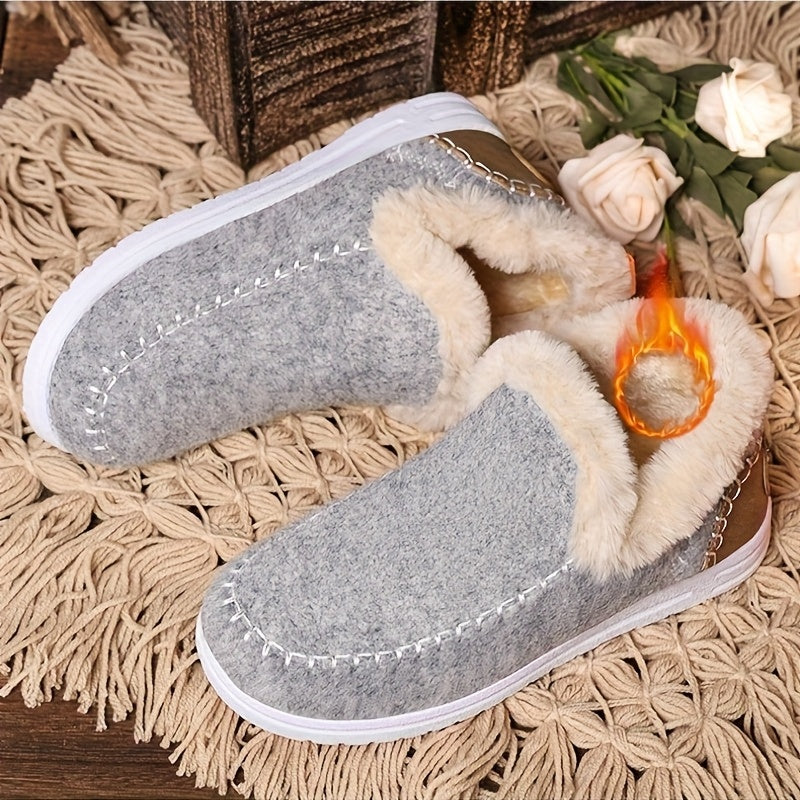 Women's Winter Snow Boots Fleece Lined Ankle Slip-On Waterproof Rubber