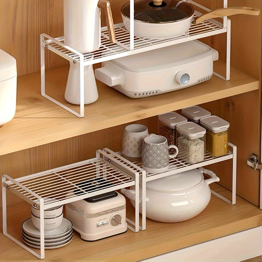 Estante de almacenamiento de metal moderno para cocina, organizador de doble nivel para armarios y encimeras