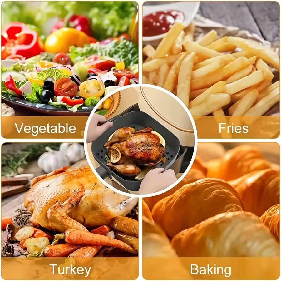 Set of 3 Silicone Air Fryer Liners 19.56cm Square Reusable Oven Baking Trays