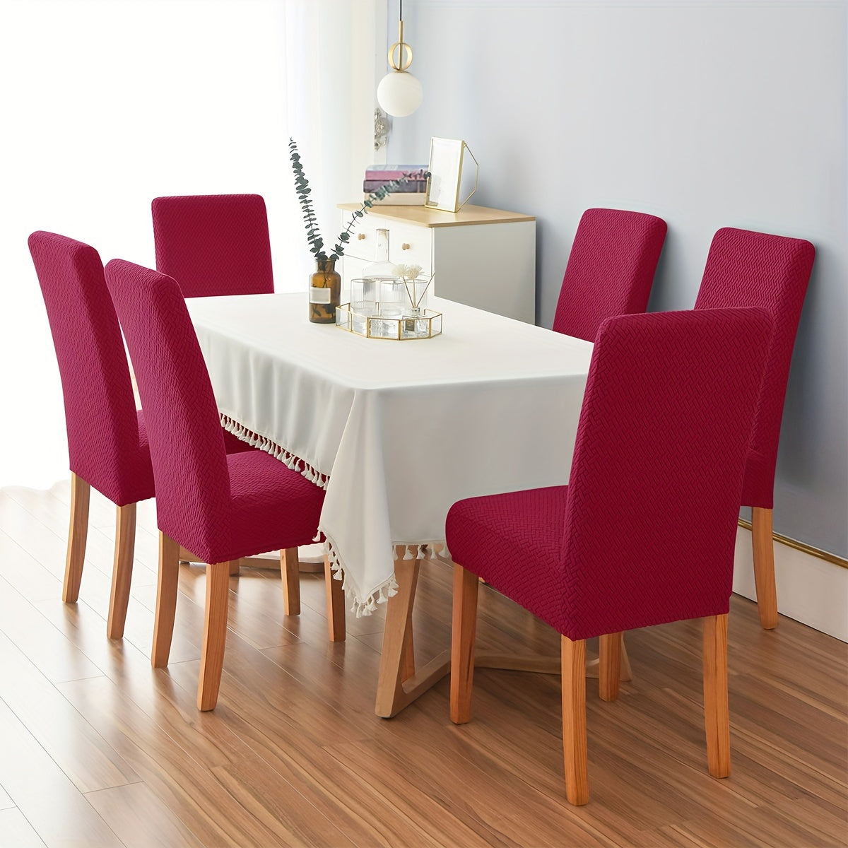 4/6pcs Velvet T-Shaped Elastic Chair Covers for Dining Room and Kitchen