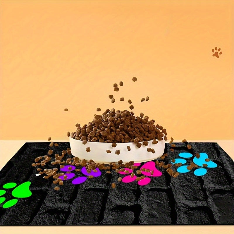 Alfombrilla antideslizante para alimentar mascotas, de poliéster, para uso en interiores y exteriores, para todas las estaciones, con huellas