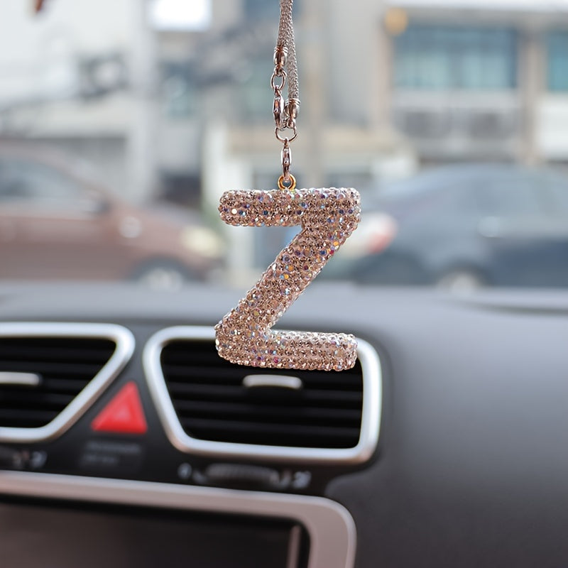 Crystal Bling Alphabet Letter Pendant for Vehicle Mirror with Rhinestones and Metal Material
