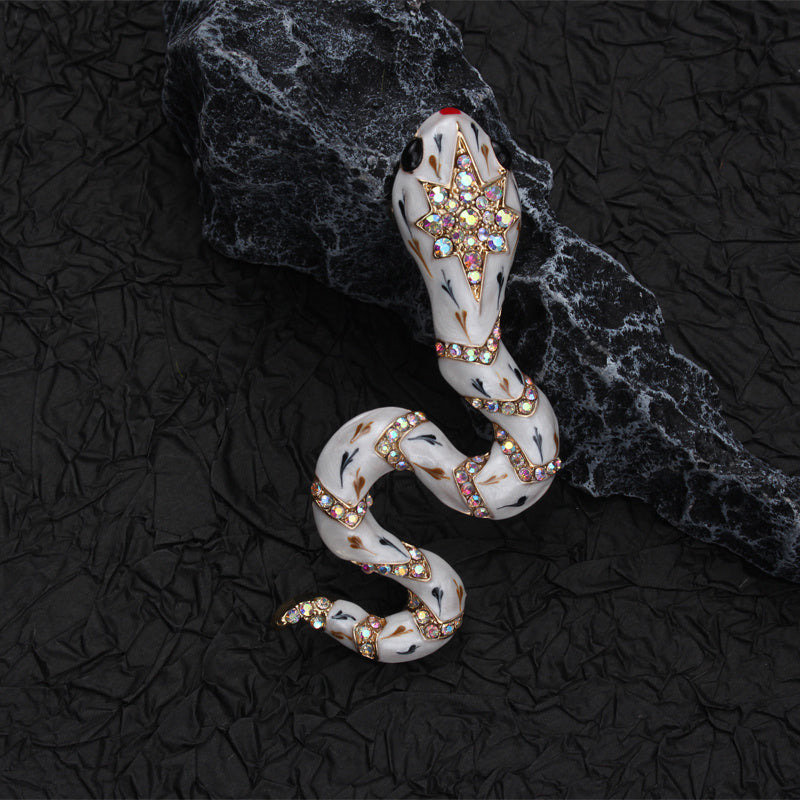 Rhinestone Snake Enamel Brooch for Women Jewelry Decoration Water Diamond Detailing Versatile Pin