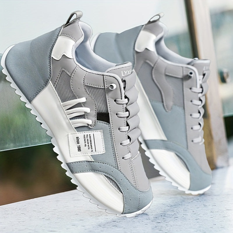 Men's Casual Sports Sneakers Low Top Lace-Up Trainers PU Upper EVA Insole Solid Color All Seasons