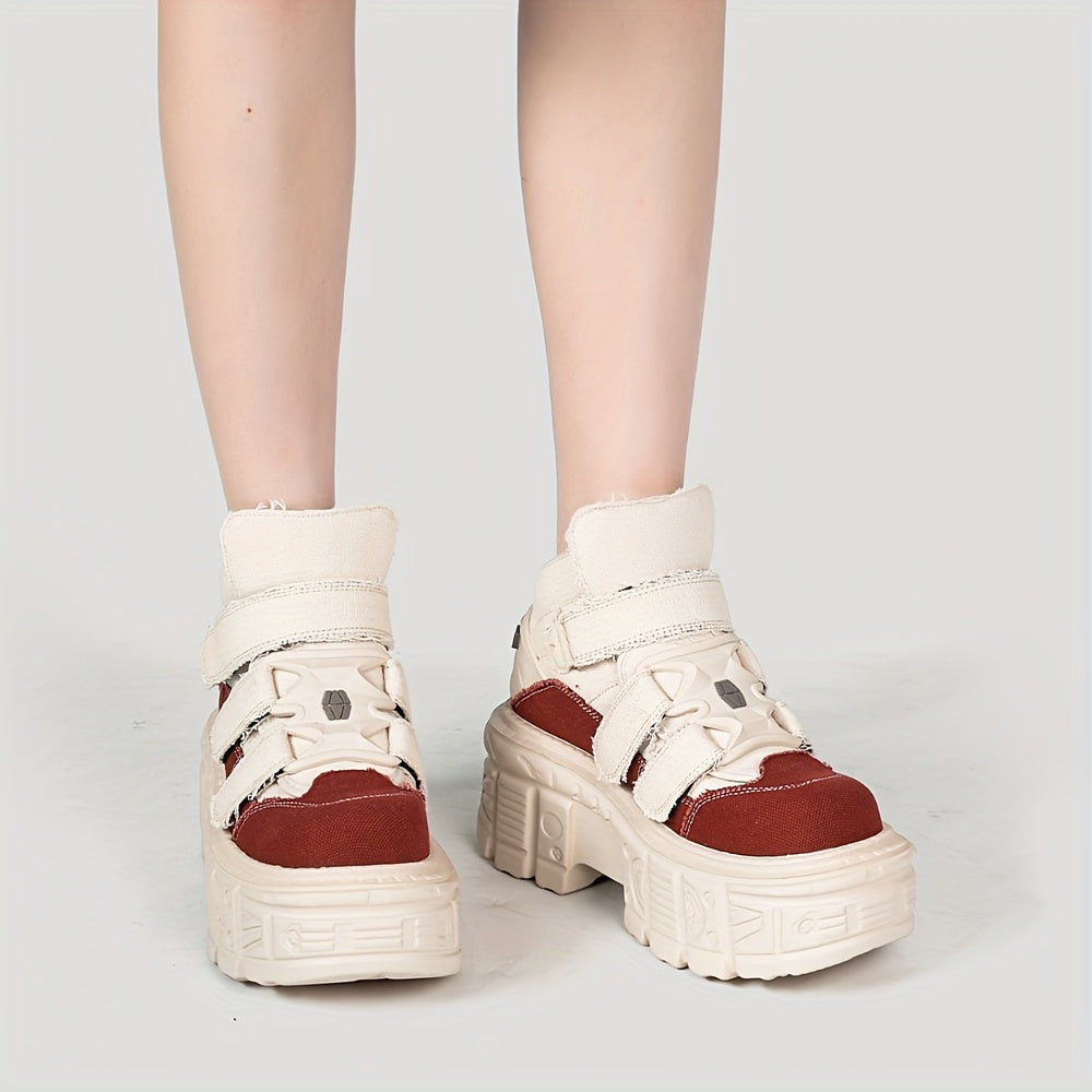 Women's Gothic Punk Style Sneakers Flat Boots EVA Sole Hook-and-Loop