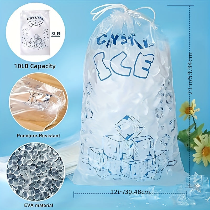 Set of 5 Reusable Crystal Ice Bags 4.54kg Leak-Proof Freezer Bags with Drawstring