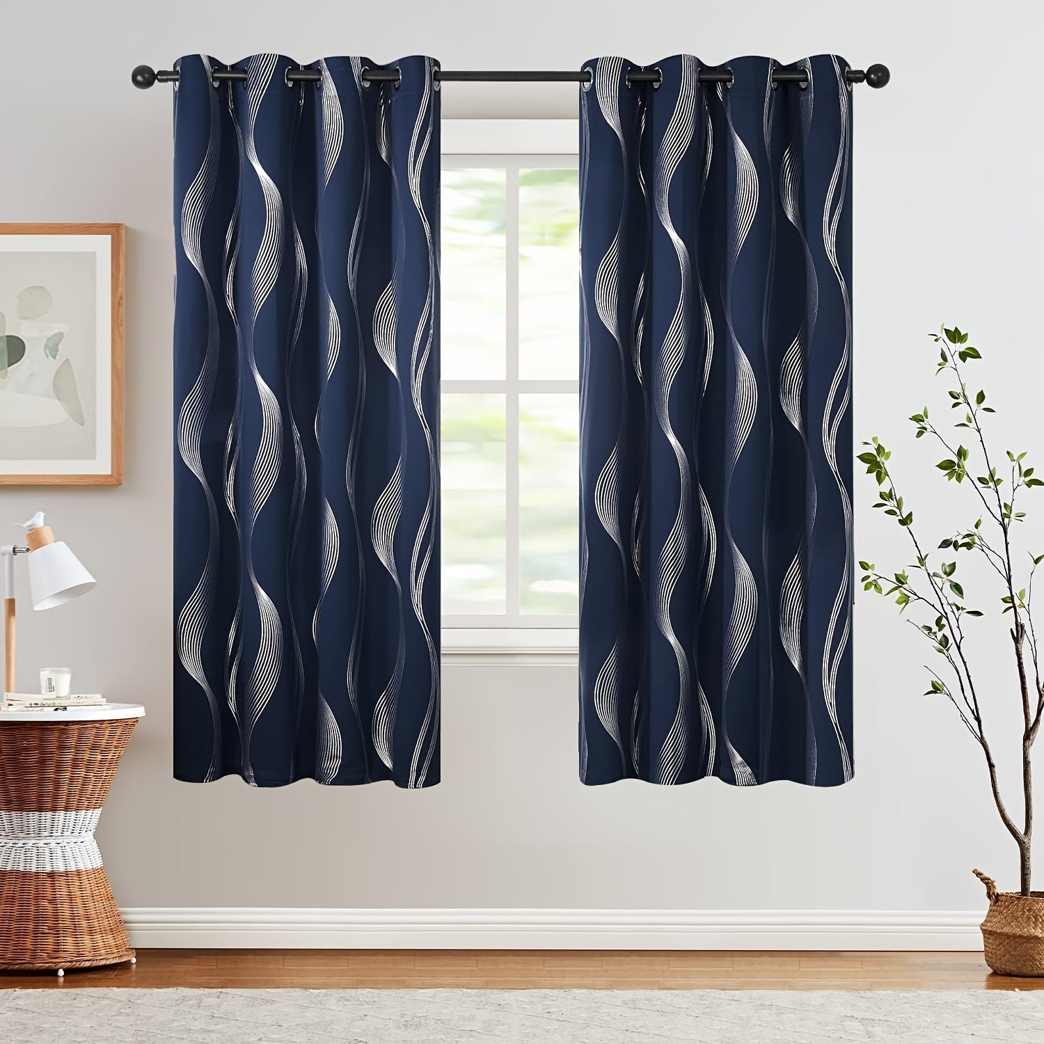 Contemporary Blackout Curtains 2 Pieces Woven Polyester Grommet Top Room Darkening