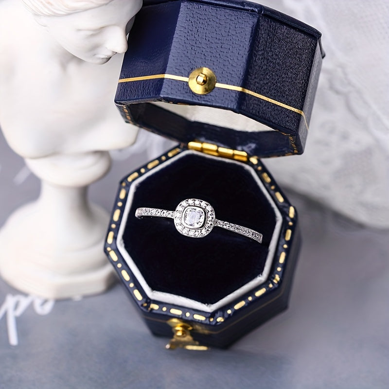 Sterling Silver Ring with Double Layer Square Design and Micro Zirconia 1.5g