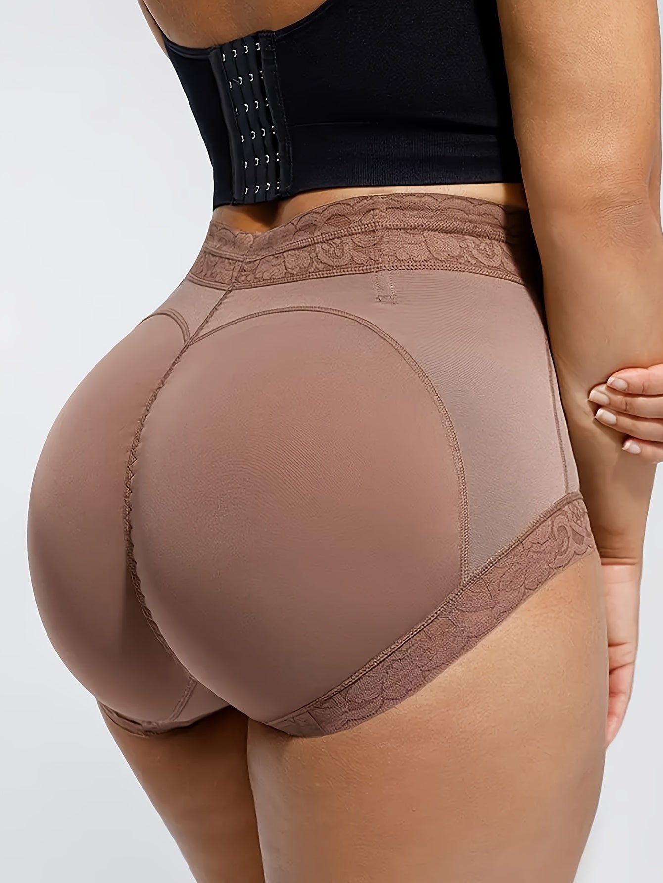 Pantalones cortos moldeadores de cuerpo sin costuras con detalle de encaje para control de abdomen y uso diario