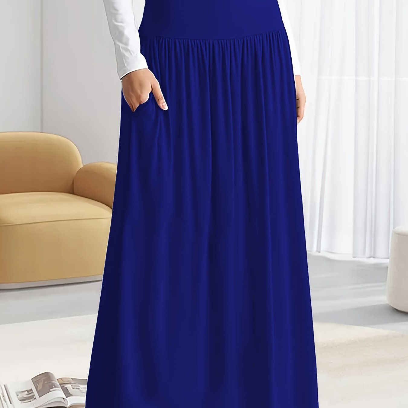 Women's Plus Size Solid Color High Waist Skirt for Spring Summer Casual