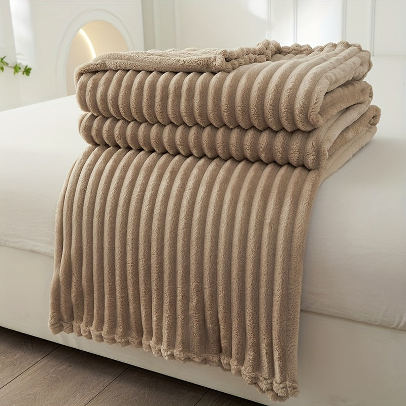 Large Plush Blanket with Thick Stripes for Cozy Comfort