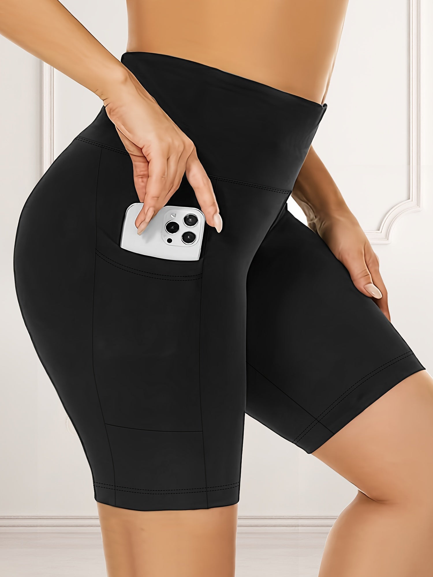 Plus Size High-Waist Stretch Shorts with Pockets Polyester Blend 3-Pack