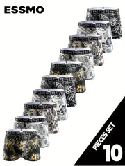 Men's Boxer Briefs 10-Pack Geometric Knit Polyester Elastane Medium Stretch