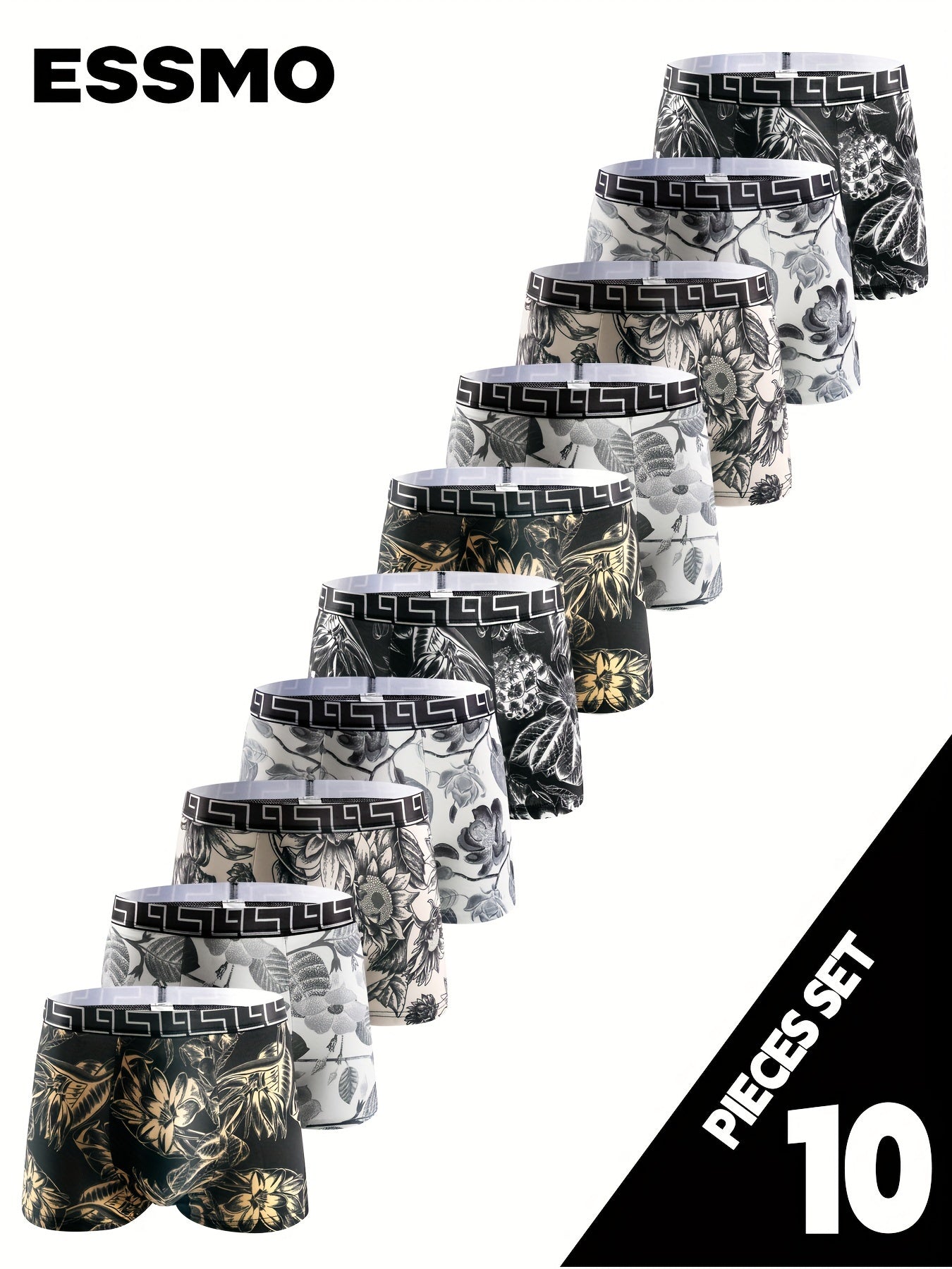 Men's Boxer Briefs 10-Pack Geometric Knit Polyester Elastane Medium Stretch