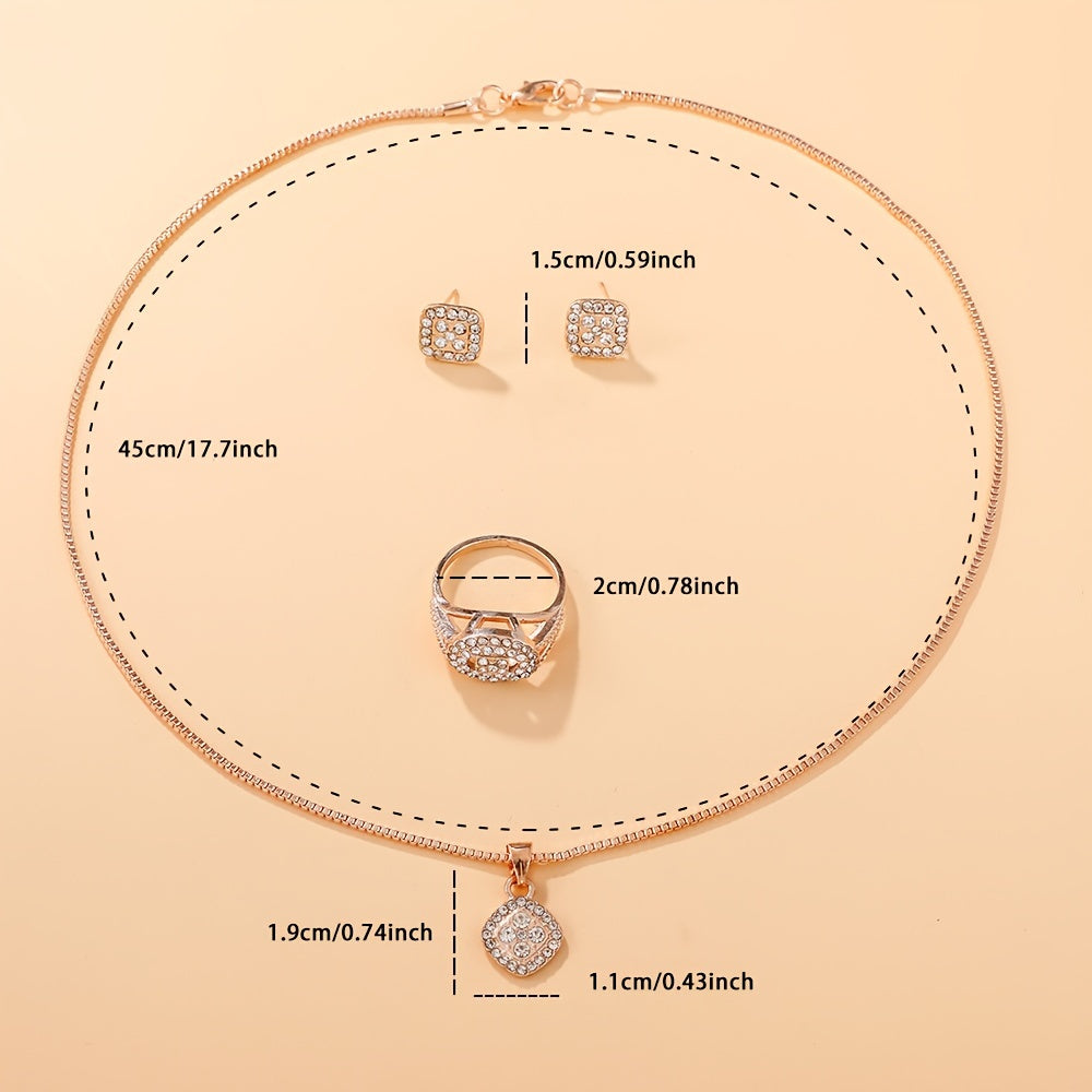 Set of 4 Elegant Rhinestone Square Pendant Jewelry for Women Daily Party Gift