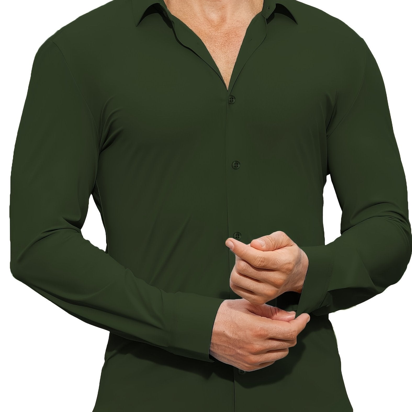 Men's Solid Color Woven Cotton Spandex Long Sleeve Shirt for Casual Wear