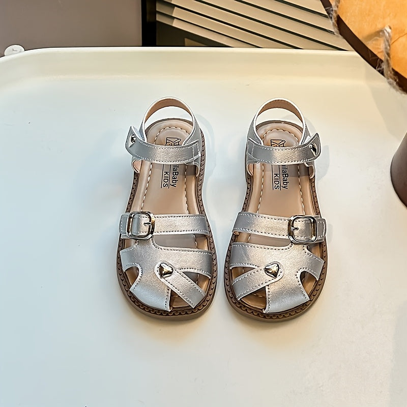Girls Summer Closed-Toe Sandals Lightweight Breathable Microfiber Synthetic Leather Casual Shoes