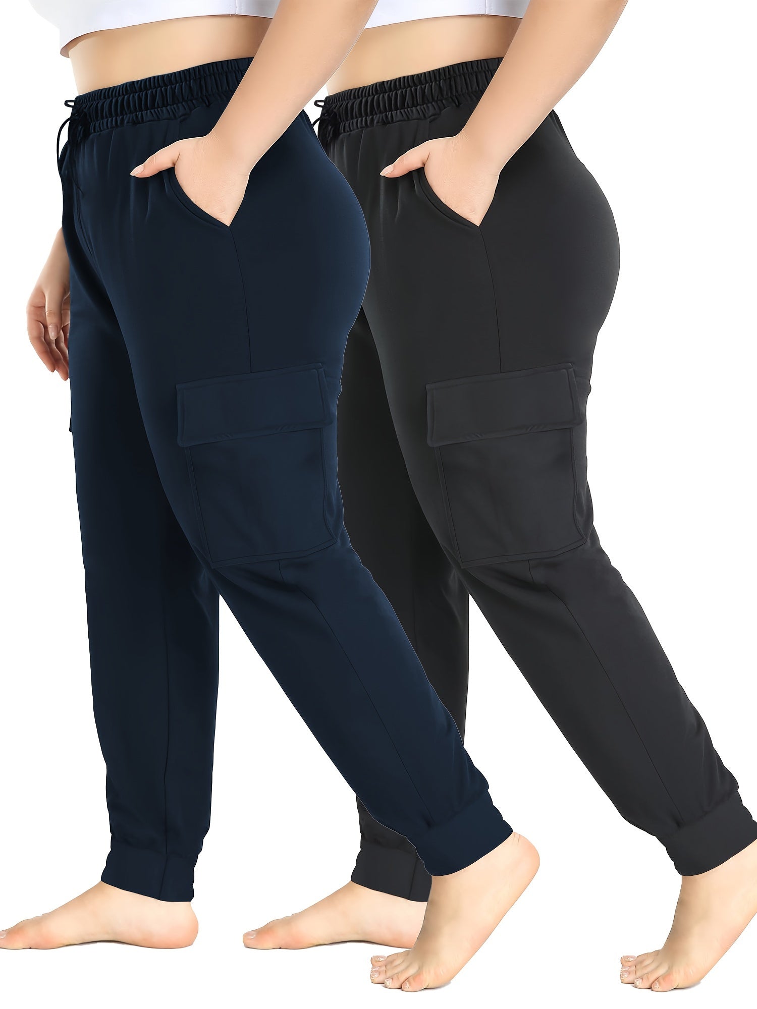 Plus Size Waterproof Work Pants with Pockets and Drawstring Waist