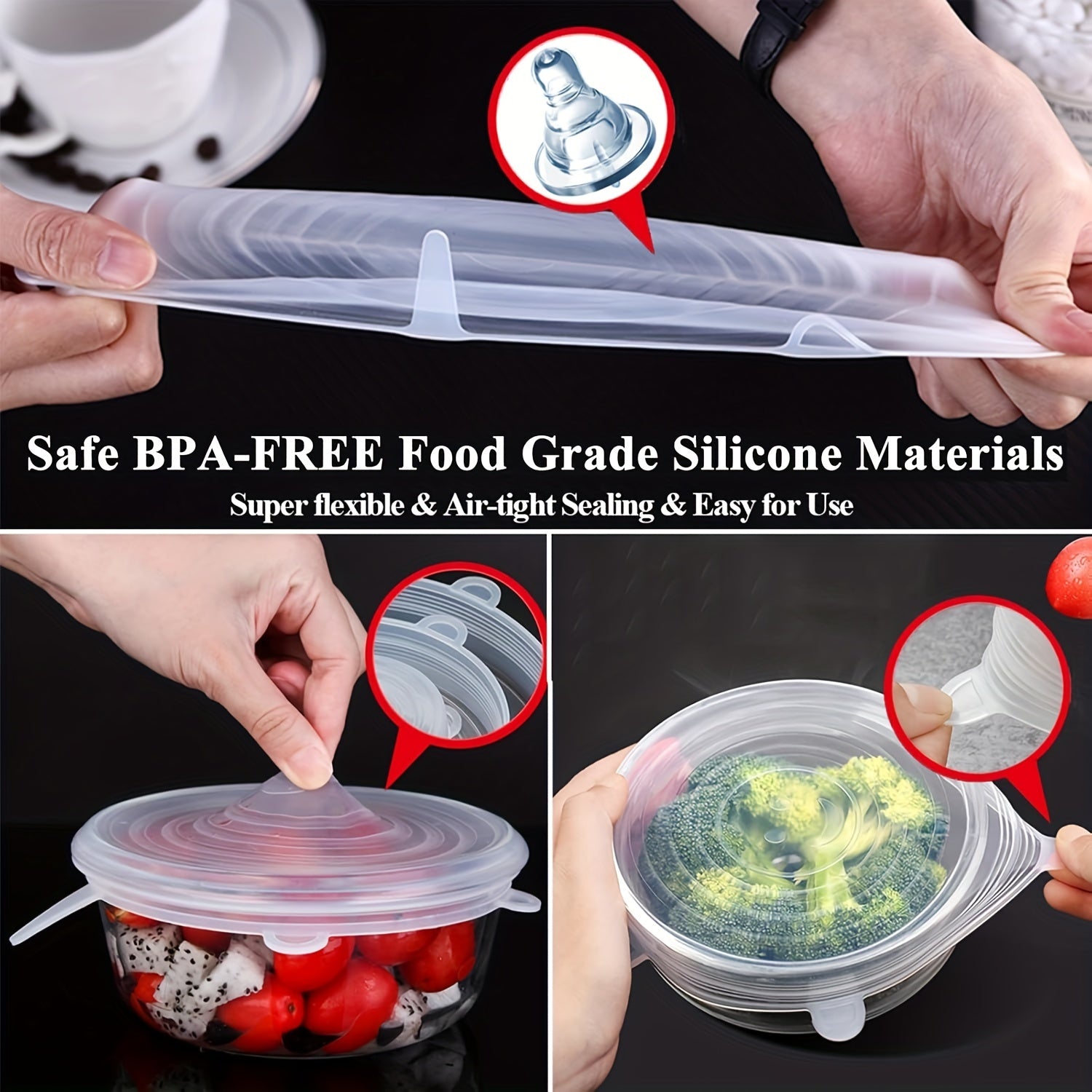 Flexible Silicone Lids for Pet and Food Cans, Fits 3 Sizes, Preserves Freshness