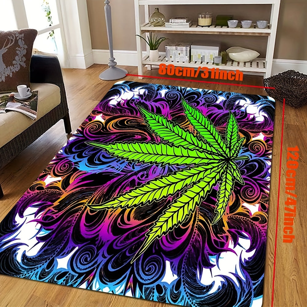 Purple Leaf Print Living Room Carpet Floor Mat for Sofa or Coffee Table