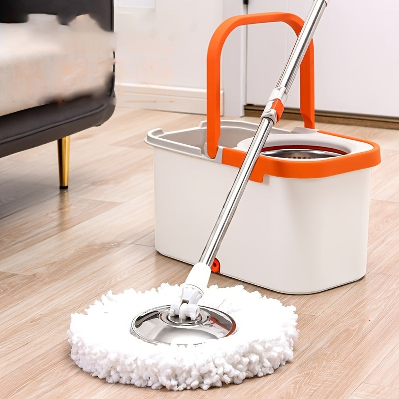 Rotary Mop and Bucket Set Stainless Steel Microfiber Heads for Multi-Surface Cleaning