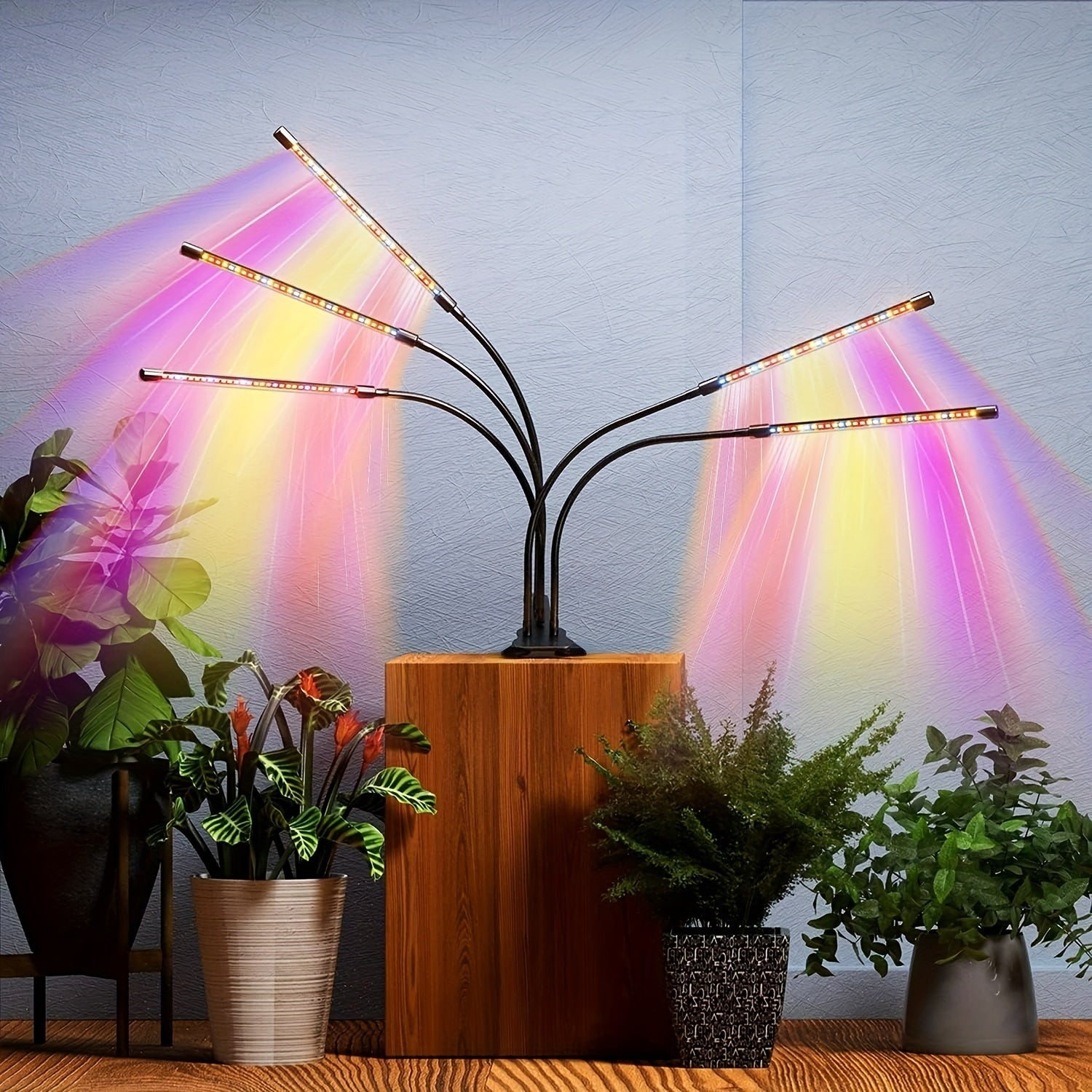 Full Spectrum LED Grow Light with 5/2-Head Design, Adjustable Brightness and Timer