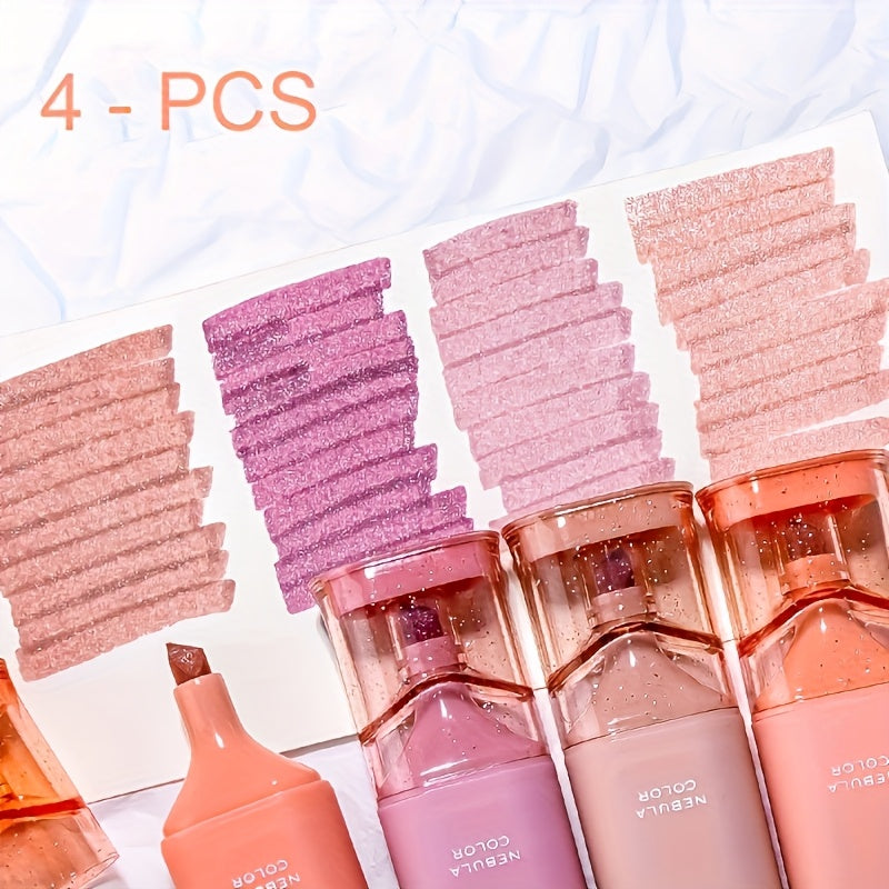 Set of 4 Glitter Highlighters Water-Based Ink Quick-Dry Smudge-Proof for Notes and Journaling