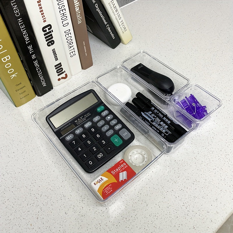 Clear Plastic Drawer Organizer Set with 4 Sizes for Kitchen Bathroom Makeup Office Storage