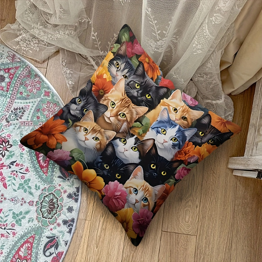 Glam Style Polyester Throw Pillow Cover with Kitten Collage 44.96x44.96 cm Decorative Cushion Case with Zipper