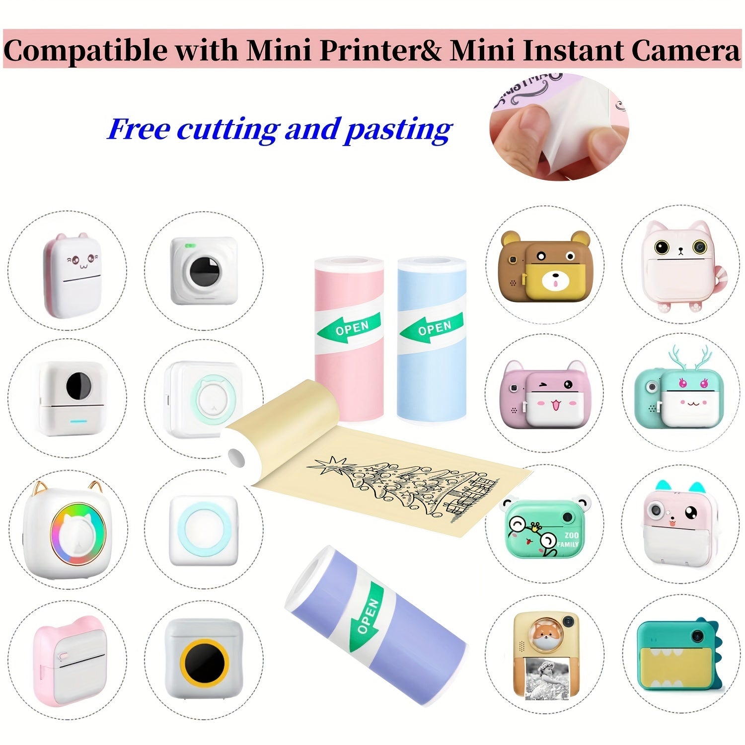 Rang-barang yopishqoq stiker rulolari 57x25mm yaltiroq, kompostlanadigan, mini printerlar uchun fotosuratlar, eslatmalar