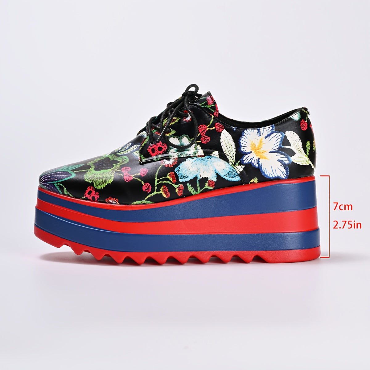 Women's Floral Lace-Up Shoes Synthetic Cover Thick Platform Sole All-Season Comfortable