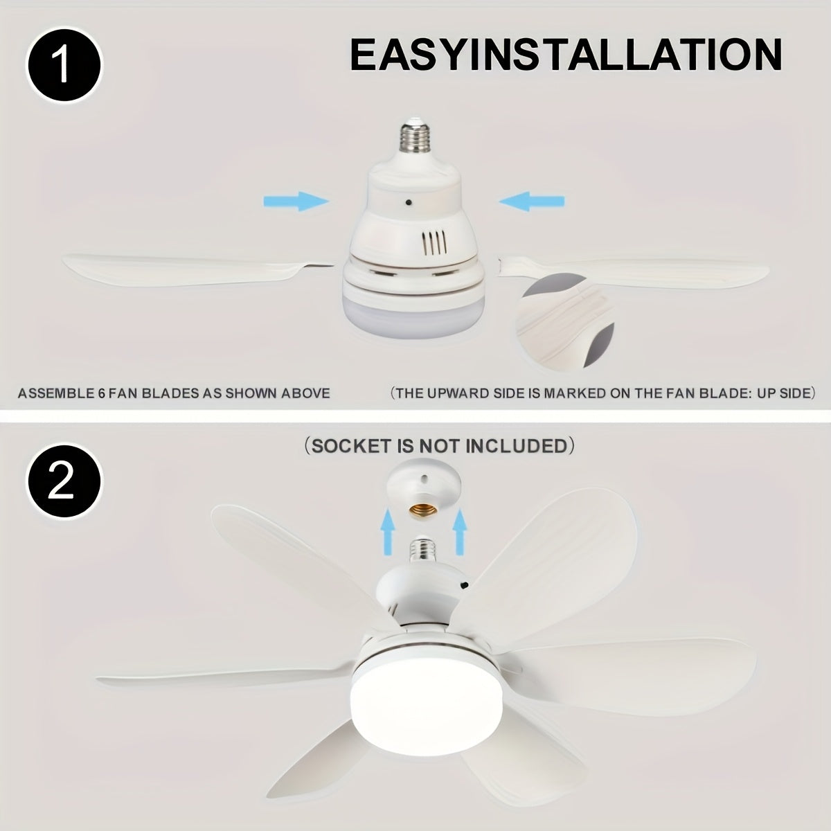 E27 Smart Home Ceiling Fan Light with Remote Control for Indoor Rooms