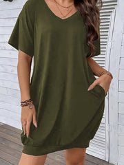 Plus Size Women's V-Neck T-Shirt Dress with Pockets Short Sleeve Casual Spring Summer Fall