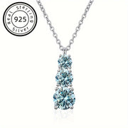 Collar con colgante de moissanita de 1.8 quilates, joyería de compromiso con triple piedra en plata de ley S925