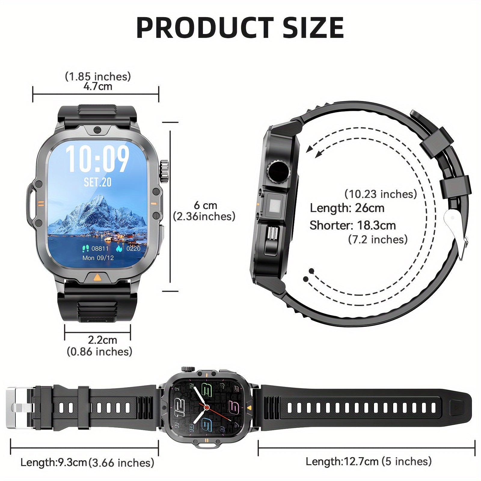 LZUEFK Smartwatch erkaklar va ayollar uchun, 5.11 sm HD ekran, simsiz qo'ng'iroq, fitnes kuzatuvchi, kaloriya va pedometr, mustahkam silikon tasma bilan.