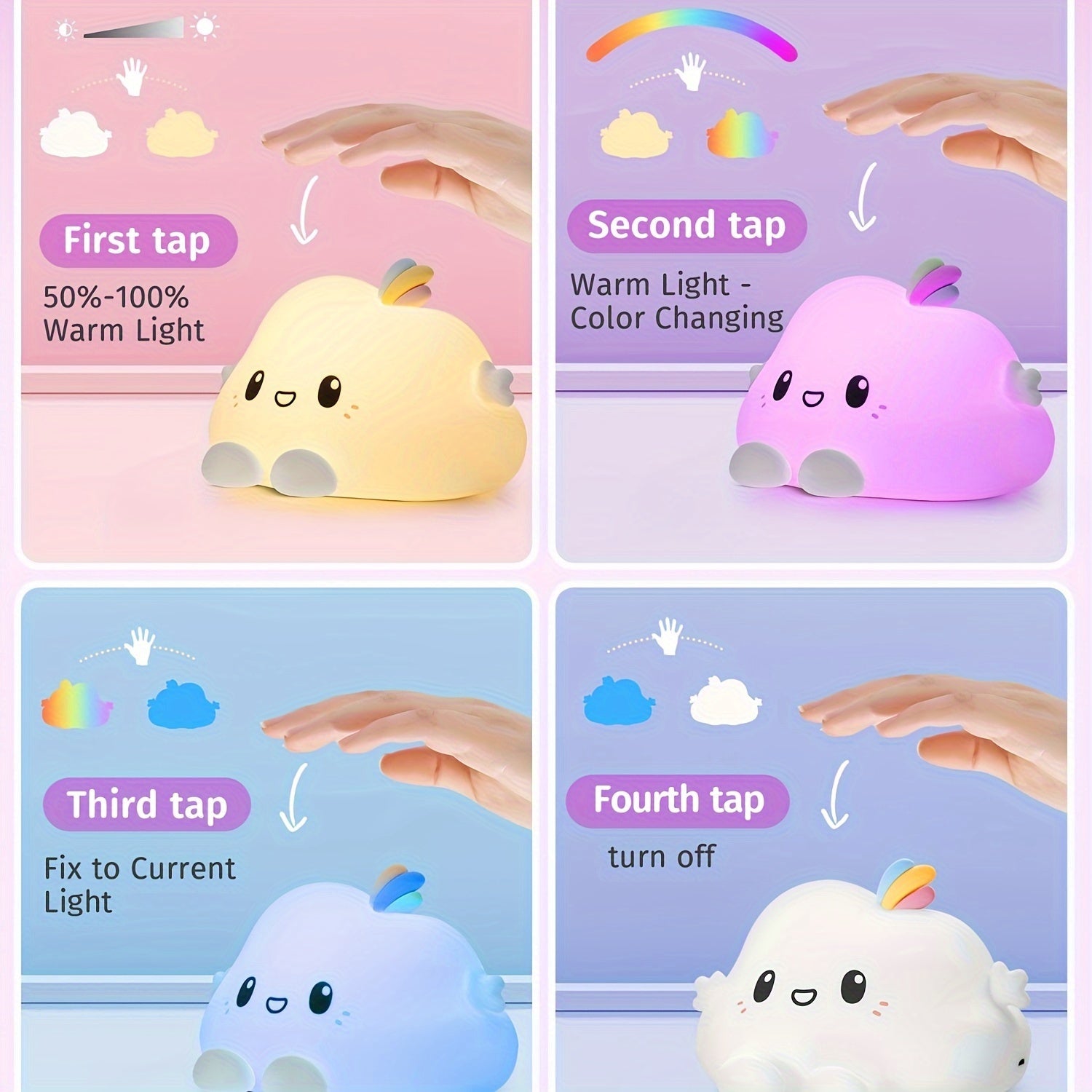 Kawaii Cloud LED Night Light with Remote Control 16 Colors Dimmable USB Rechargeable