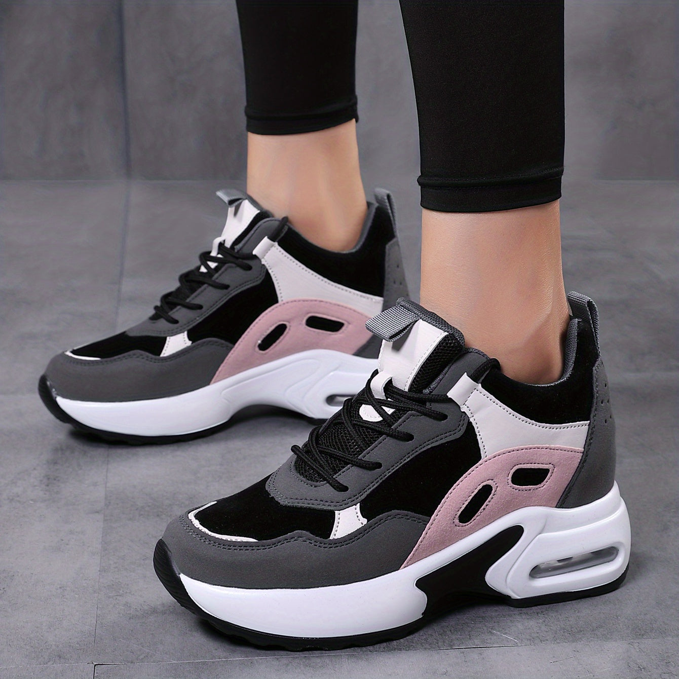Zapatillas de plataforma con bloques de color para mujer, con cordones y amortiguación de aire
