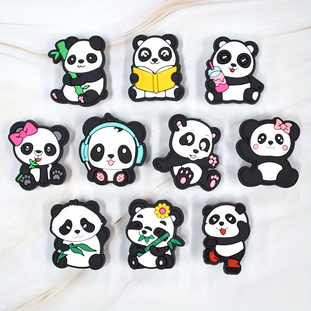 Unisex PVC Panda Shoe Charms Set, Black Eye Animal Shoe Accessories