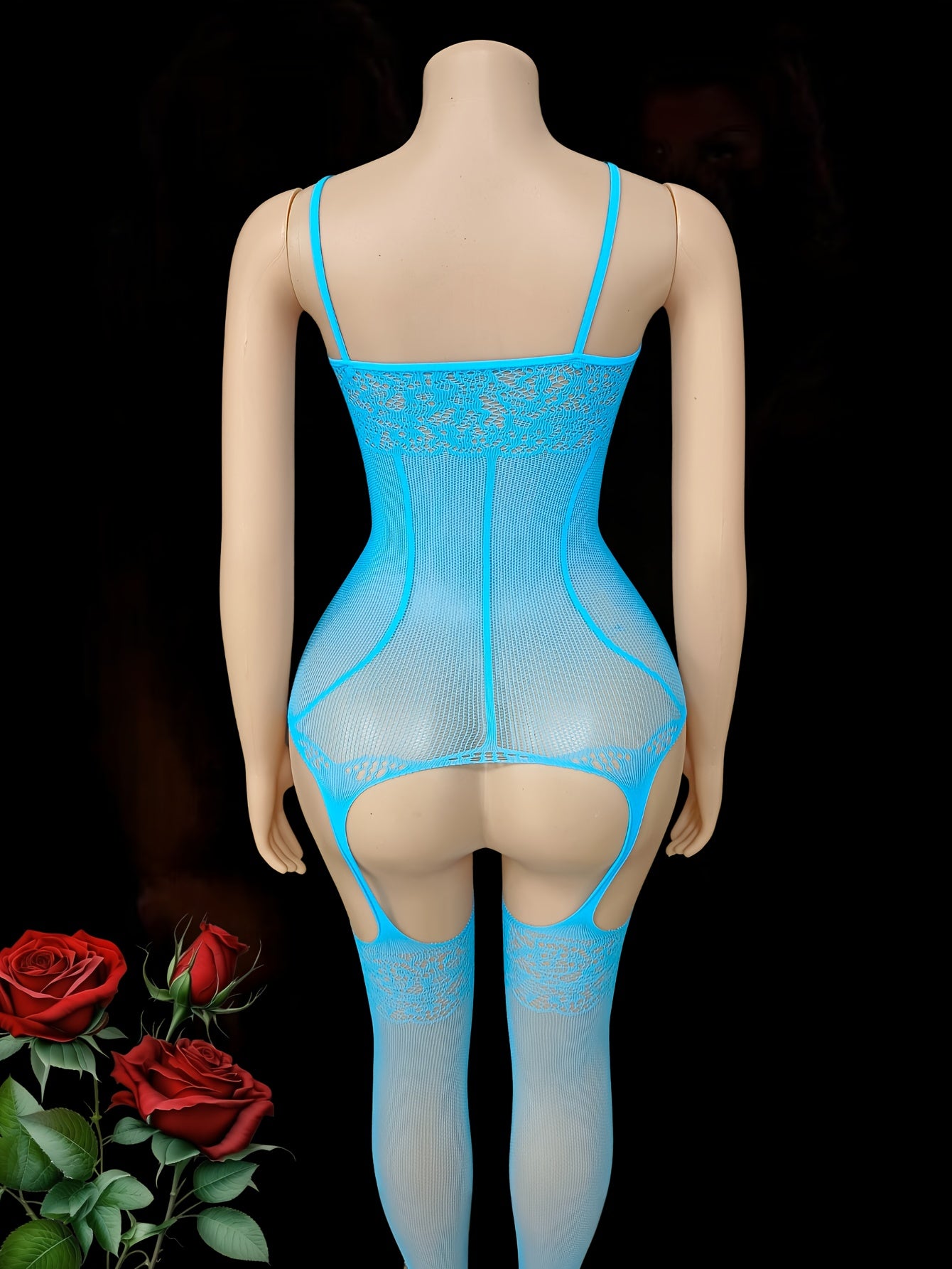 Women's Mesh Bodysuit and Tights Set Black Plus Size Hollow Fishnet