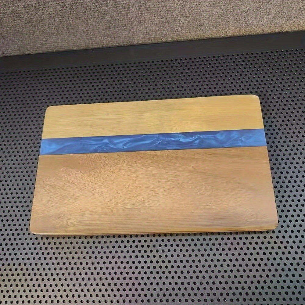 Acacia Wood and Resin Cheese Board Set with Blue Stripe, Charcuterie Platter, Kitchen Serving Tray