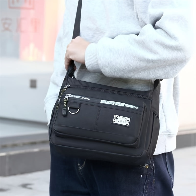 Men's Large Capacity Nylon Chest Bag with Multiple Compartments and Adjustable Strap for Travel and Outdoor Activities